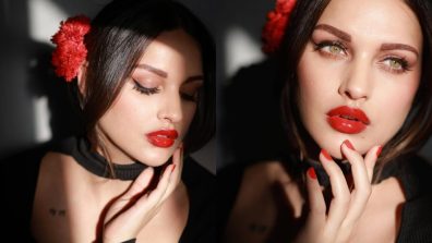 Himanshi Khurana’s Bold Red Glossy Lips Scream Attention