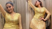 In Pics: Akshara Singh Sparkles In Golden Mini Dress