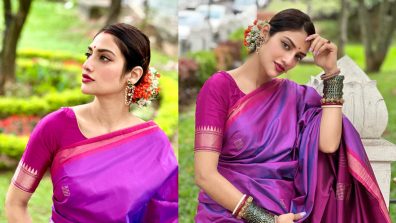 In Pics: Nusrat Jahan embraces classic South Indian fashion motifs with a saree and a floral bun