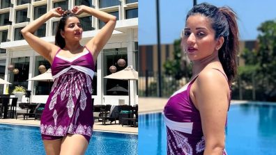 Monalisa Begins Her Day With A Fresh Morning In Purple Monokini