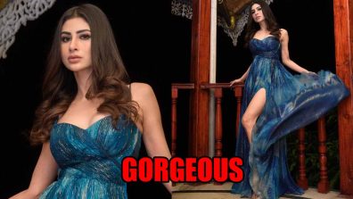 Mouni Roy Turns Heads In Stunning Thigh-High Slit Blue Gown, See Photos