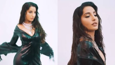 Nora Fatehi twirls a glam spin in black latex pantsuit, see pics