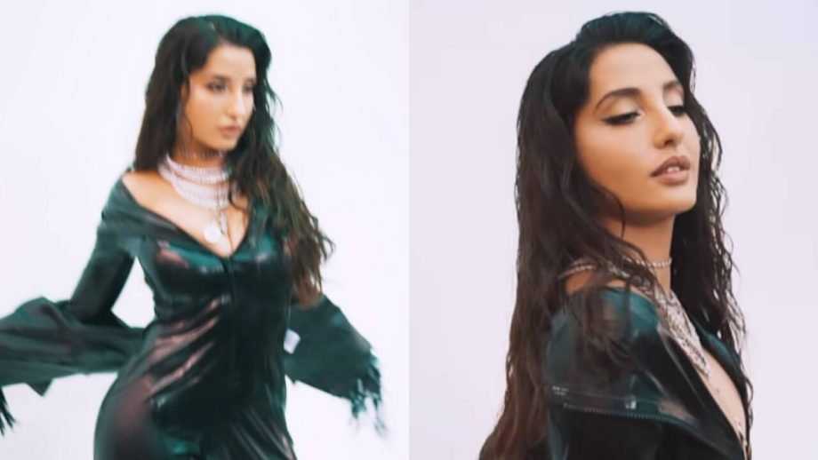 Nora Fatehi twirls a glam spin in black latex pantsuit, see pics 834051