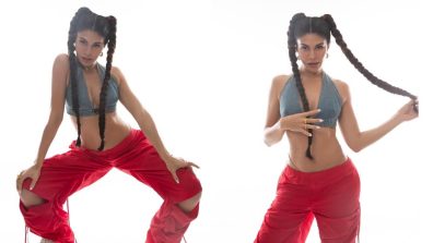 Oh, so hot! Jacqueline Fernandez ups the quirk factor in denim bralette and red joggers