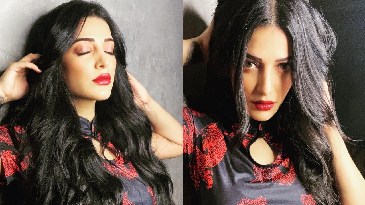 Shruti Haasan Flaunts Gothic Vibes In Printed Mini Dress And Bold Red Lips 835643