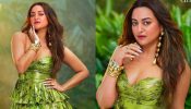 Sonakshi Sinha camouflages with nature in green ruffle ensemble