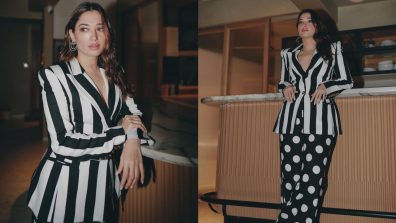 Tamannaah Bhatia channels vintage glam in striped blazer and polka dot pants