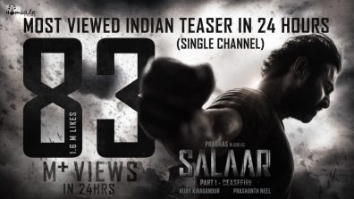 The Teaser of Hombale Films Salaar Part 1: CEASEFIRE Break Records! Becomes a Single asset that garnered 83 Million+ Views in just 24 Hours on a Single Platform