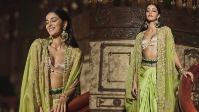 Ananya Panday Exudes Royalty In Gold Bralette And Pastel Green Skirt With Embellished Dupatta