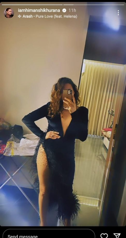 Himanshi Khurana Soars Temperature In Chic Black Plunging Neckline Fringy Dress 841982