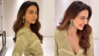 Rakul Preet Singh Looks Ravishing In Soft Gold Outfit And Accessories