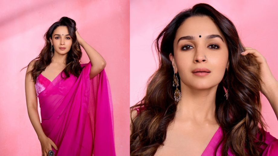 Rocky Aur Rani Ki Prem Kahani fame Alia Bhatt exudes elegance in a pink chiffon saree 840605