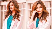 Rubina Dilaik rocks funky blue co-ords with a splash of pink flair