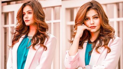 Rubina Dilaik rocks funky blue co-ords with a splash of pink flair