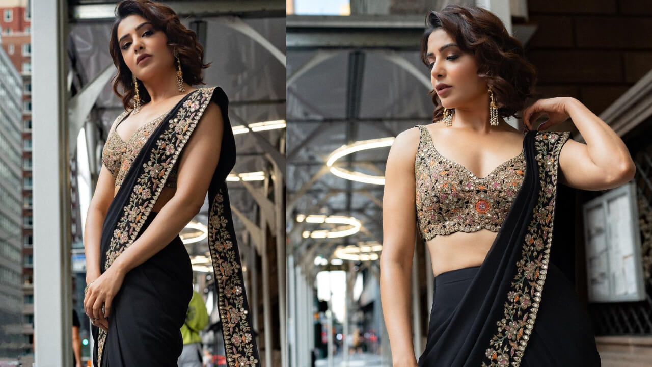 Samantha Ruth Prabhu Looks Galactic In Black Saree And Handcrafted Blouse 844844