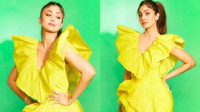 Shilpa Shetty Exudes Effortless Charm In Yellow Ruffle Trail Gown And Bold Shoulders