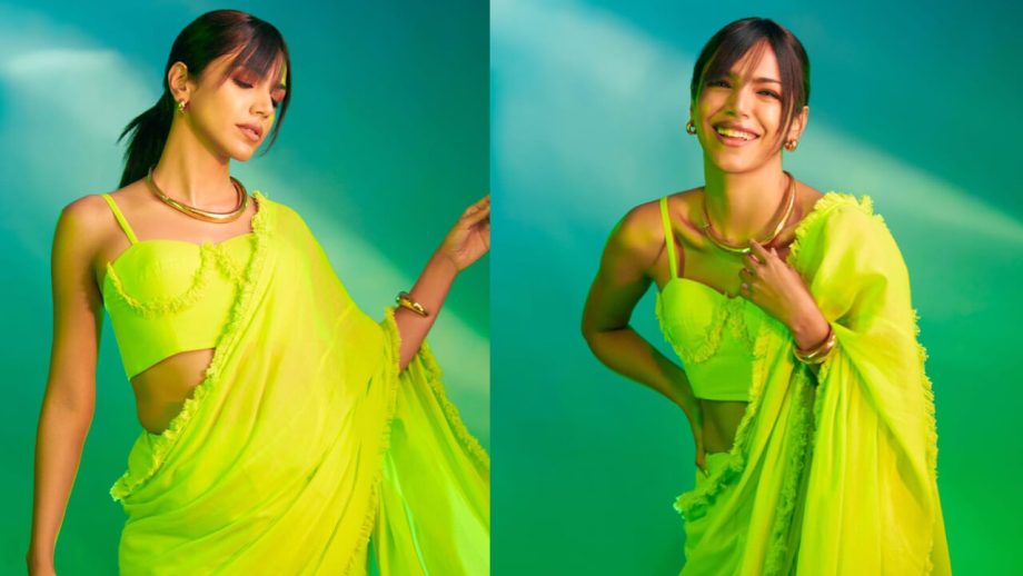 Shriya Pilgaonkar cultivates neon glam in classic six yard, see pics 846467