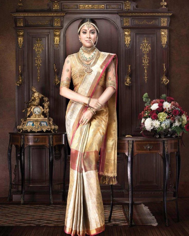 Shriya Saran is 'art' personified in this sheer golden saree, see pics 842592