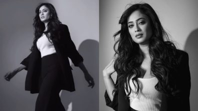 Shweta Tiwari rings with style in black power suit, watch