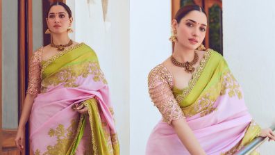 Tamannaah Bhatia blends tradition in golden embroidered saree, see pics