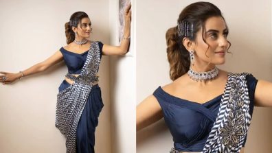 Akshara Singh Goes ‘Blue-tiful’ In Modern Day Saree And Sparkling Accessories