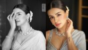 Avneet Kaur Photos In Pastel Saree And Deep Neck Blouse Design With Gajra, Diamond Necklace Set