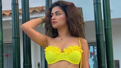 Avneet Kaur summons ‘swim’ ‘sunny’ n ‘sensuality’ in yellow bikini top and tropical wrap skirt 