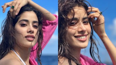 Breezy n Divine: Janhvi Kapoor raises sensuality bar in pink one-shoulder swimwear on beach