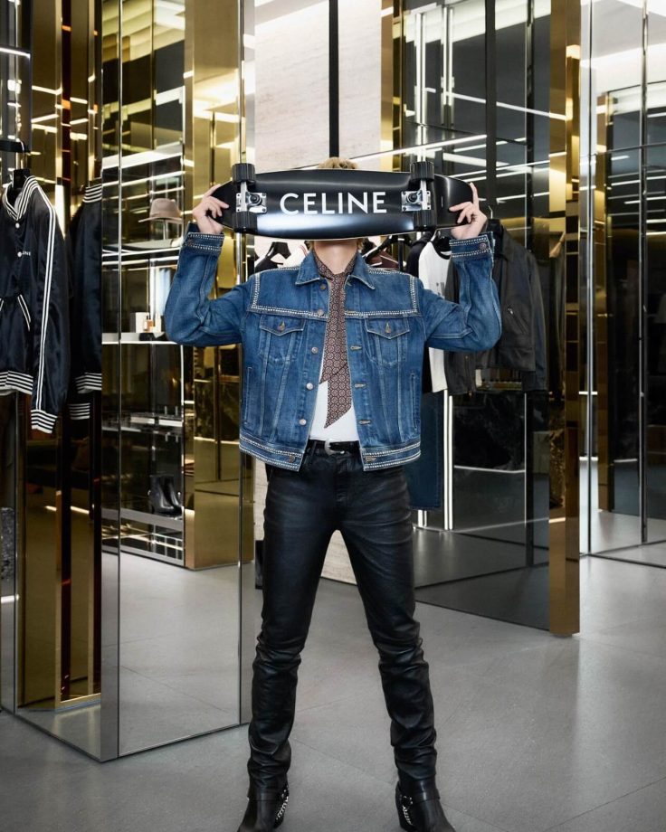 BTS V Photos: Styling denim jacket and black latex pant 850146