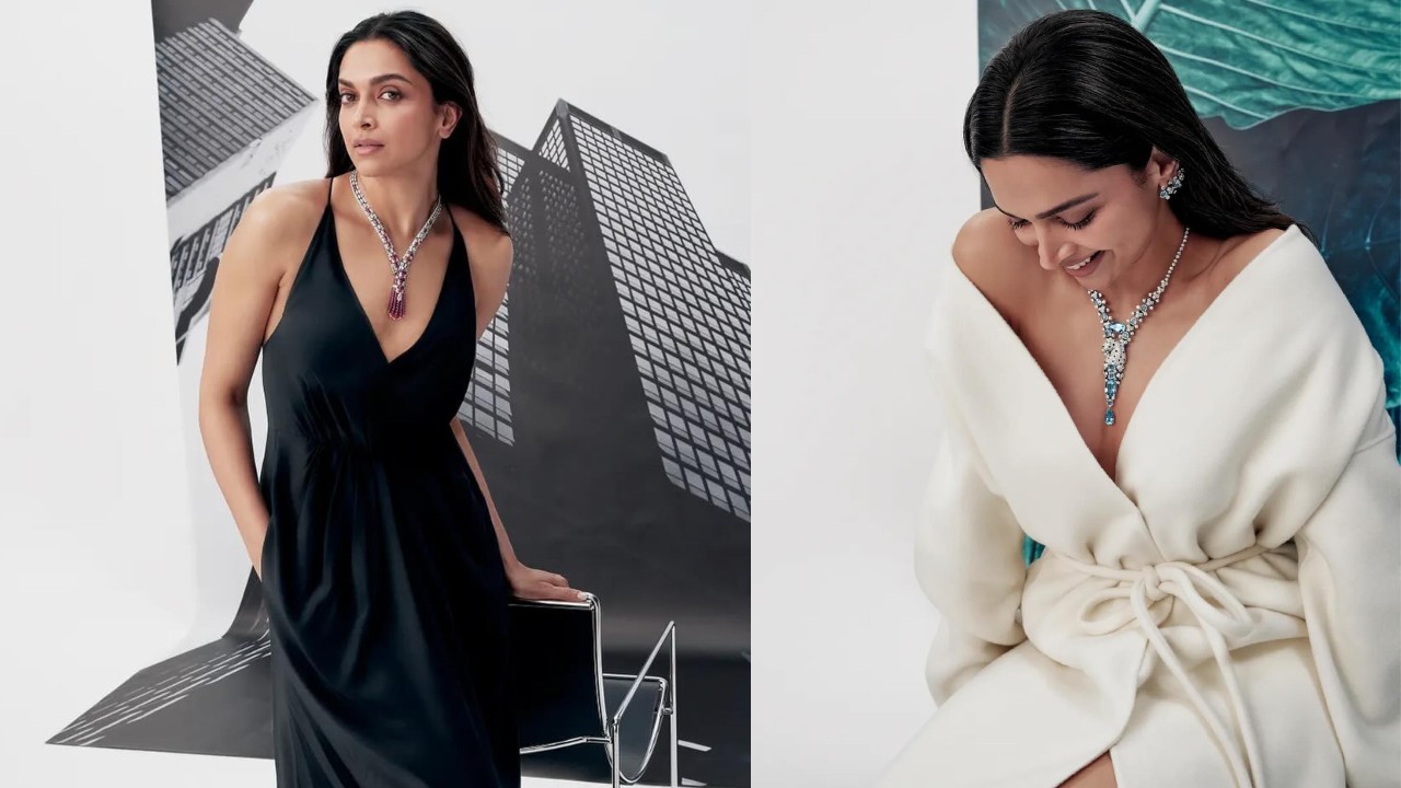Deepika Padukone Exudes Chic Glam In Black And White Gown And Diamond Necklace 856665