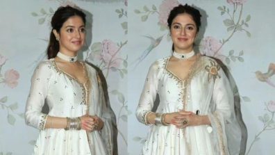 Divya Khosla Kumar Makes Hearts Flutter In White Kurta, Lehenga Skirt, And Dupatta With Choker Necklace Set