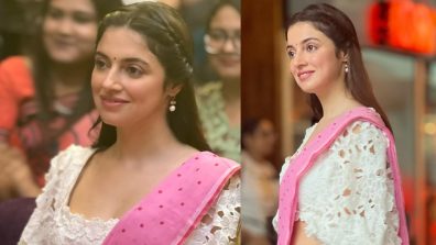 Divya Khosla Kumar Poses In Pink Polka Dots Saree And Floral Blouse, Checkout Photos