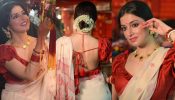 Divya Khosla Kumar Turns Bengali Beauty In White Saree, Red Puffy Blouse, Gold Accessories, And Classy Gajra
