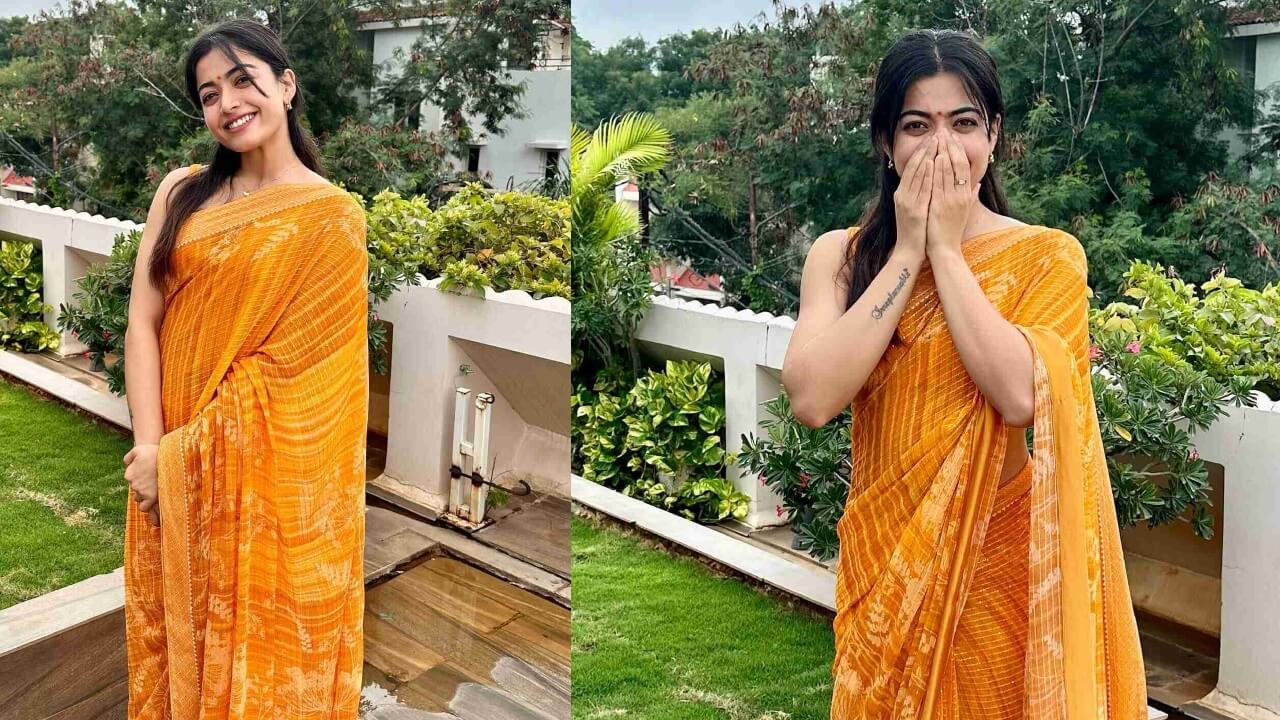 In Pics: Rashmika Mandanna gives traditional flair in embellished golden saree 849053