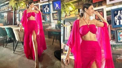 Jasmin Bhasin pens an ode to pink in halter neck bralette and high-thigh slit skirt, see pics