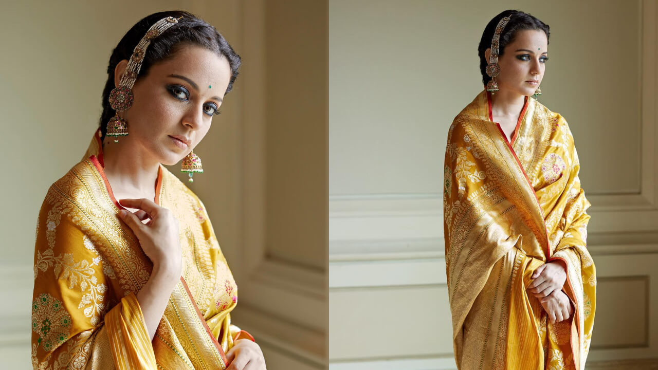 Kangana Ranaut articulates vintage romance in yellow Banarasi saree 849178