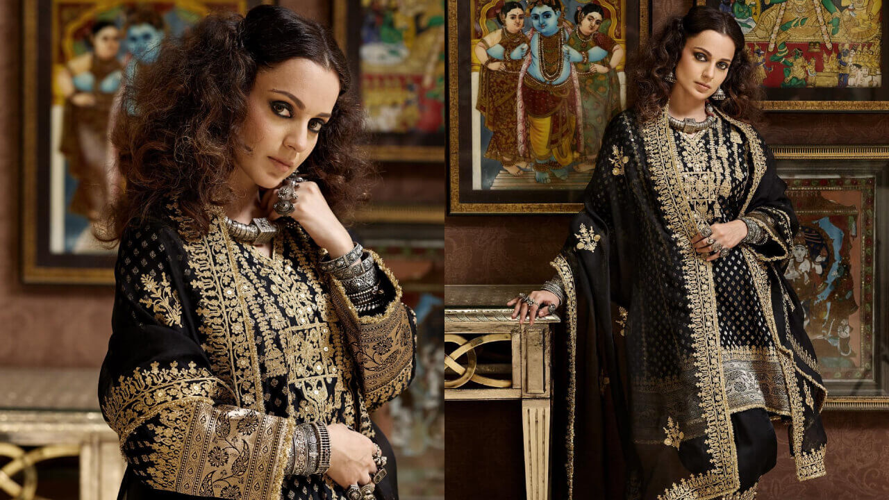 Kangana Ranaut Enthrals In Black And Gold Taluni Traditional Outfit, See Pics 848635