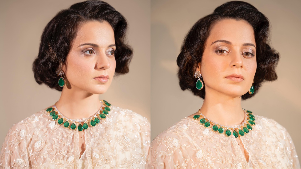 Kangana Ranaut looks regal in ivory saree with cape blouse design [Photos] 855040