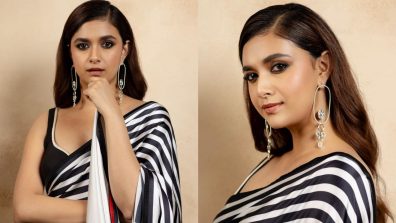 Keerthy Suresh Redefines Retro Vibe In Black-White Striped Saree And Sultry Blouse With Statement Earrings