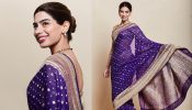 Khushi Kapoor poses In Purple Silk Saree And Gold Blouse With Diamond Choker Necklace [Photos]