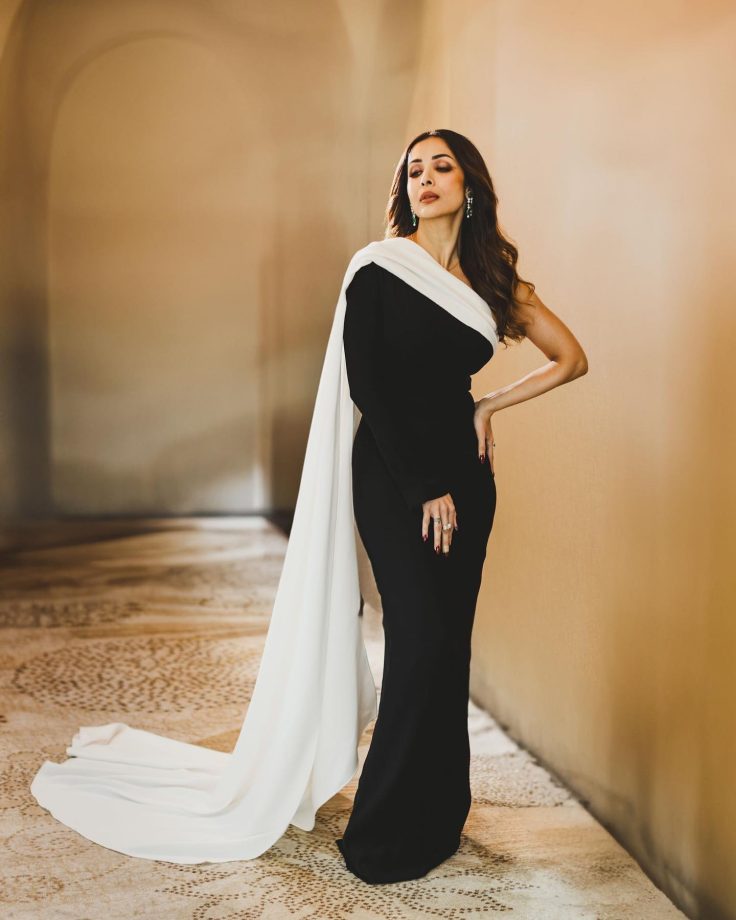 Malaika Arora Looks Fairytale Princess In Timeless Black-White Gown With Green Diamond Earrings 854652