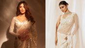 Mouni Roy And Esha Gupta Exude Glitter And Glamour In Ivory See-through Saree, Designer Blouse With Choker