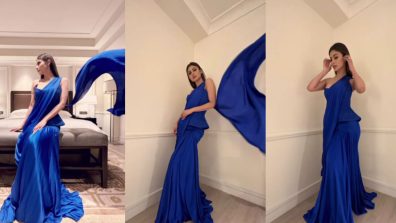 Mouni Roy casts dreamy spell in navy blue gown saree, watch