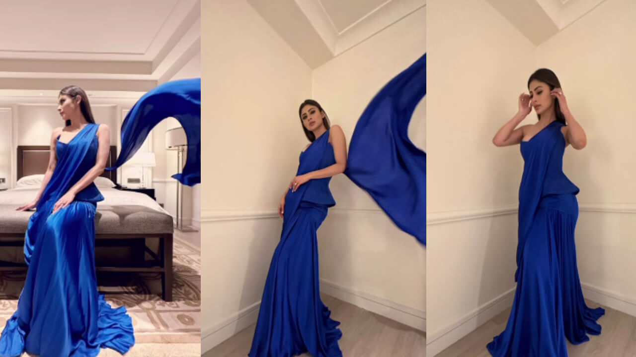 Mouni Roy casts dreamy spell in navy blue gown saree, watch 849182