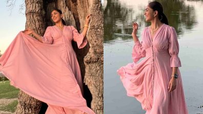 [Photos] Mrunal Thakur is in Victorian style pink corset flared dress