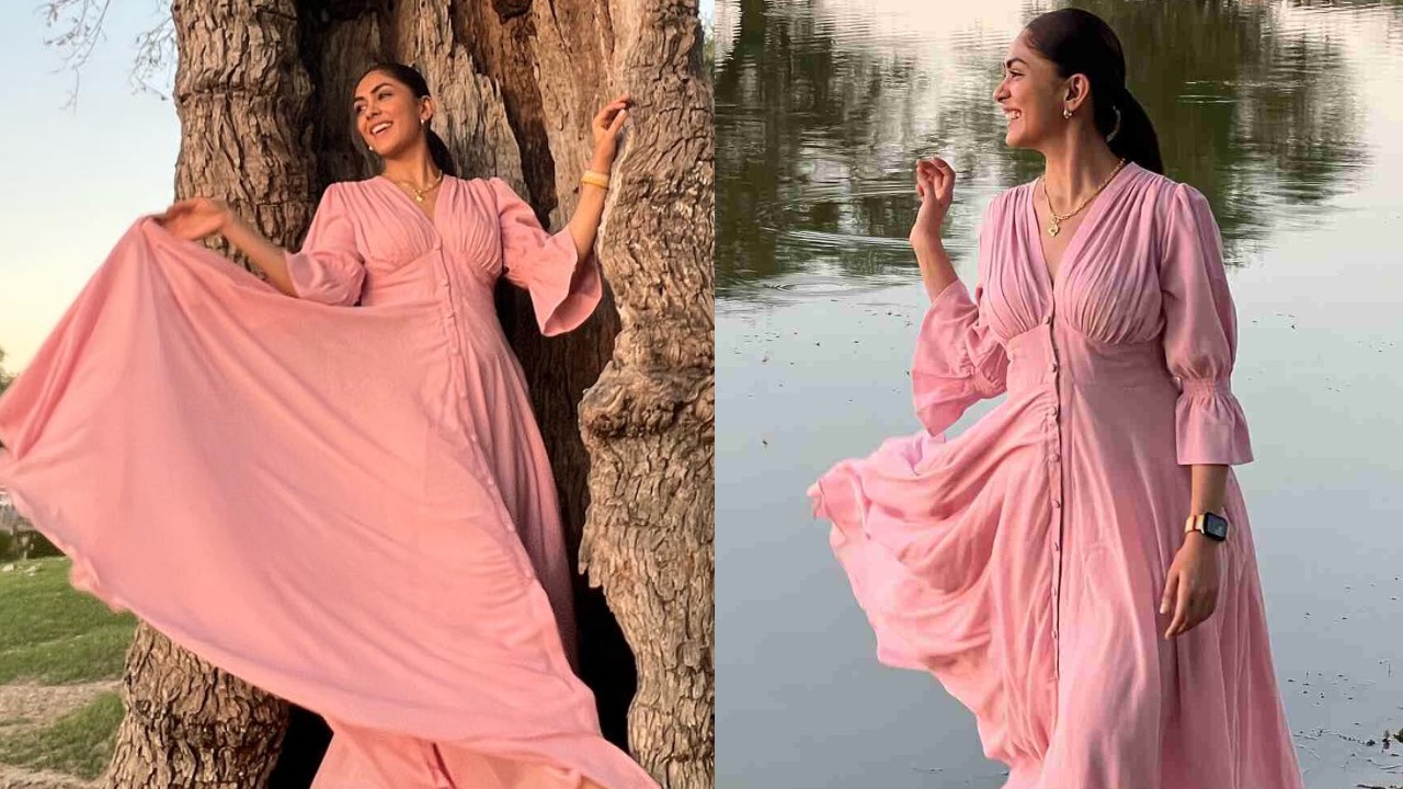 [Photos] Mrunal Thakur is elegance personified in this Victorian style pink corset flared dress 855252