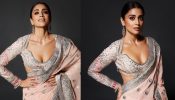 [Photos] Shriya Saran stuns in peach heavy embroidered saree with deep neck blouse design