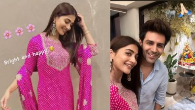 Pooja Hegde visits Kartik Aaryan’s home for Ganpati darshan