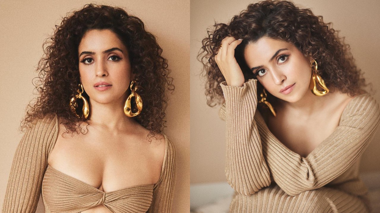 Sanya Malhotra preps in cutout beige bodycon with statement gold hoop earrings 852150