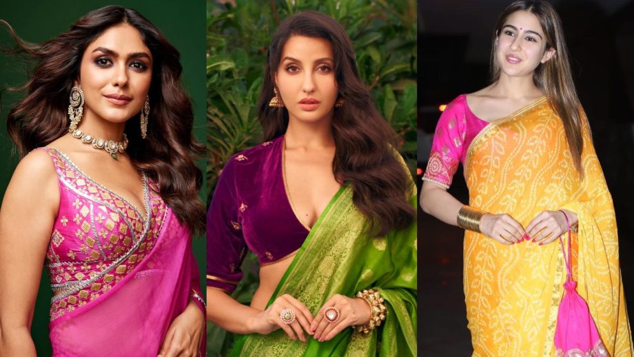 Sara Ali Khan, Mrunal Thakur and Nora Fatehi show best blouse designs to pair your sarees [Photos] 856376